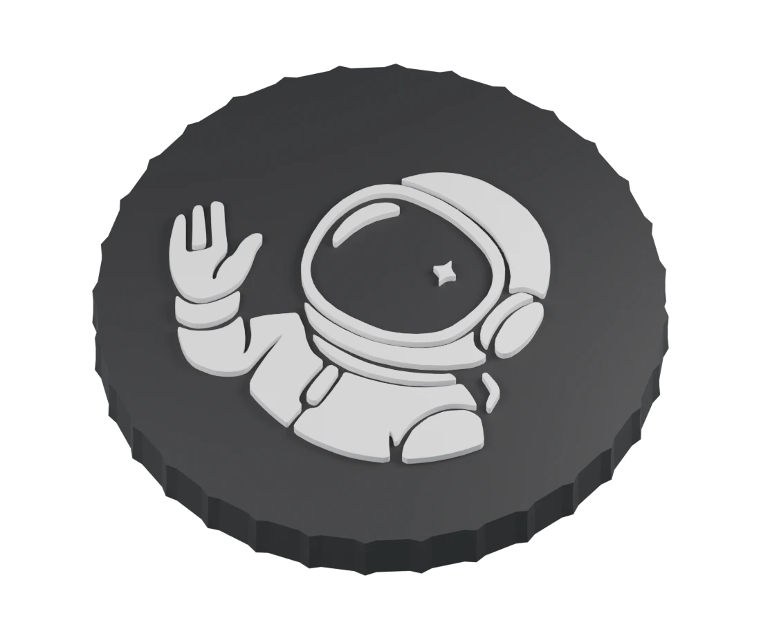 The black Space Man coin with its original cream astronaut
